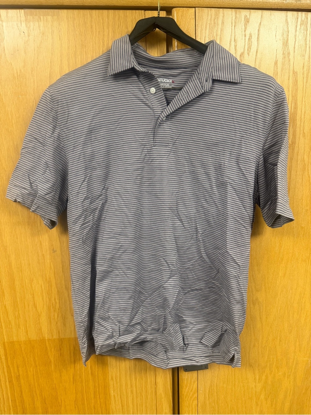Untuckit Men's Blue & Grey Striped Polo Shirt EUC